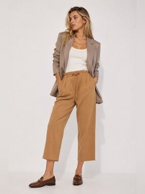 Wilfred Kari Cropped Trousers Pants Khaki Elastic waist + zipper fly size Large